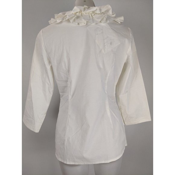 Meredith Women's Top Size 10 Ivory Long Sleeve Button Front Blouse Ruffle NEW - Picture 10 of 13